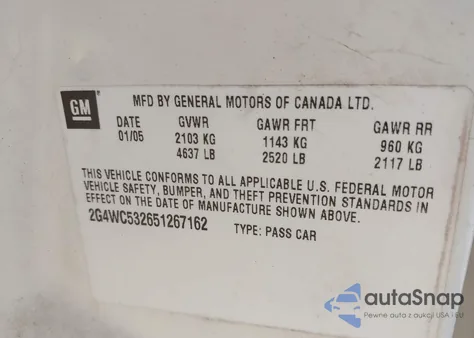 2005 Buick Lacrosse Cx из США, поврежденный, VIN 2G4WC532651267162